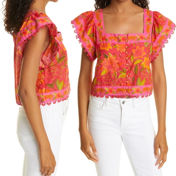 FARM Rio Solar Forest Square Neck Cotton Blouse NWT size medium - Picture 2 of 15